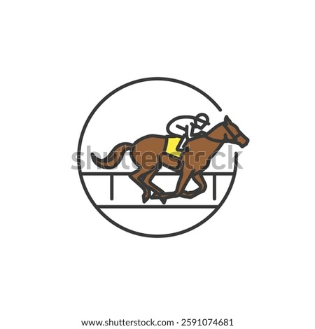 This sleek horse racing icon depicts a jockey on a galloping horse. The circular frame emphasizes speed and competition, capturing the excitement of the sport.