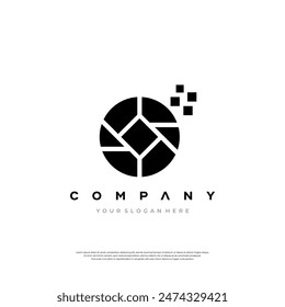 This sleek logo features geometric shapes forming an abstract symbol with bold text for a company name and a customizable tagline.