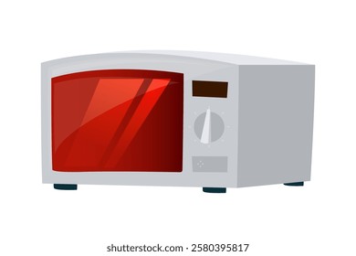 This sleek microwave oven features a vibrant red interior and intuitive control settings, designed for fast and convenient meal preparation in any kitchen.