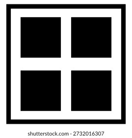 Dieses elegante, minimalistische schwarz-weiße Gittersymbol symbolisiert Struktur und Organisation. Ideal für Webdesign, App-Layouts oder Architekturkonzepte in professionellen Kreativprojekten.