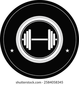 This sleek and minimalist fitness logo showcases powerful dumbbell icons in black, symbolizing strength, determination, and fitness excellence. The simple design emphasizes a bold, modern aesthetic, m