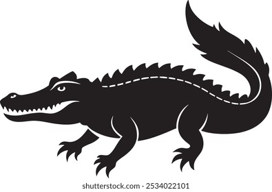 Esta silhueta de crocodilo elegante e poderoso em formato de vetor preto captura a essência deste réptil feroz em um design minimalista, mas impactante.