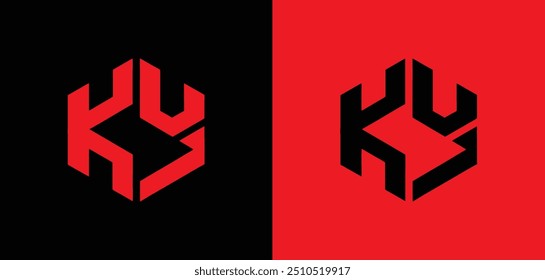 Este design de logotipo elegante e sofisticado apresenta as iniciais "KY" dentro de um hexágono limpo e geométrico.