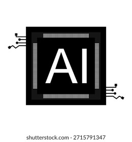 This sleek vector illustration depicts an artificial intelligence processor chip with prominent 'AI' lettering. It represents advanced computing, machine learning, and the future of technology, i...