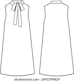 This sleeveless midi dress technical drawing provides precise and detailed elements, from the silhouette to seam lines. Ideal for fashion designers and garment makers, it ensures accurate interpretati