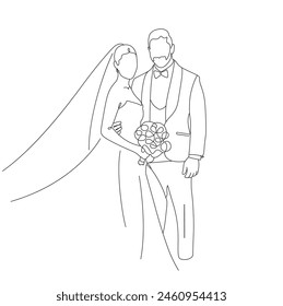 Esta Pequeña línea de arte muestra a una pareja en un estilo minimalista, sus figuras conectadas por una sola línea. Captura su cercanía y unidad en matrimonio con sencillez y elegancia