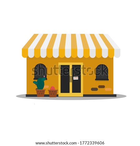 This is a small shop, yellow in color. 
Marketing concept, Small and Medium Enterprise (SME) concept.
