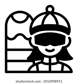 This Snowboarder icon is suitable for winter sport, sport, winter holiday, etc.