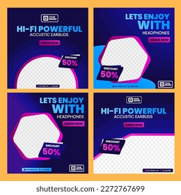 This Social Media Post Template with a technology theme uses a flat style design and dark blue to light blue mixed with purple colors