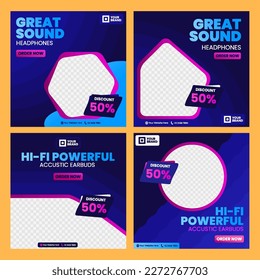 This Social Media Post Template with a technology theme uses a flat style design and dark blue to light blue mixed with purple colors