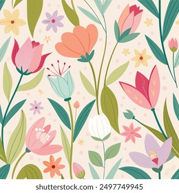 
This soft pastel floral pattern features elegant tulips and lilies in gentle hues, creating a serene and sophisticated backdrop. Perfect for various applications, the design exudes timeless charm and