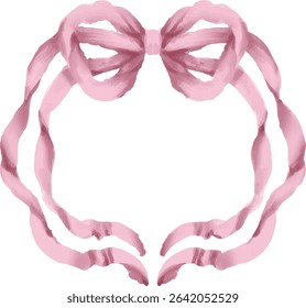 This soft pink ribbon bow design features a symmetrical arrangement perfect for romantic, vintage, or girly-themed designs, ideal for frames, labels, or embellishments.
