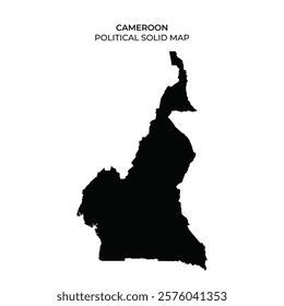 This solid black map of Cameroon outlines its political boundaries, highlighting geographical features and the overall shape of the country. Ideal for educational use.