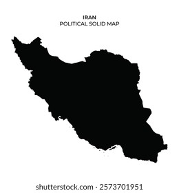 This solid black map outlines the political boundaries of Iran, highlighting its geographic shape and territory without additional details or features.