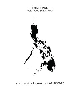 This is a solid black map of the Philippines, highlighting its political boundaries and geographic layout. The design emphasizes the distinct shape of the archipelago.