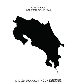 This solid black outline showcases the political boundaries of Costa Rica. The focus is on the shape and geography, highlighting its distinct features without details.