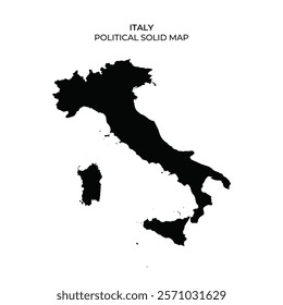 This solid black silhouette outlines the political boundaries of Italy, including the mainland and the island of Sardinia. The distinctive boot shape is clearly visible in this graphic representation.