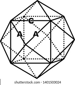 Das ist eine feste Figur wie das Triakis-Octahedron. Es ist auch durch vierundzwanzig Isosceles Dreiecke begrenzt. Alle vier Seiten des Quadrats haben pyramidenförmige Dreiecke, Vintage-Linienzeichnung oder Gravur