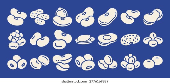 This solid filled icon set features bean types including navy lima pinto fava mung and adzuki healthy raw natural legumes