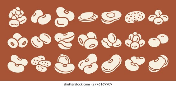 This solid filled icon set features bean types including navy lima pinto fava and mung healthy raw plant agriculture legumes