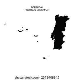 This solid map illustrates the political divisions of Portugal, including the mainland and its islands. It highlights the geographical layout and regional boundaries.