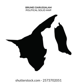 This solid map outline of Brunei Darussalam highlights the countrys political boundaries. It offers a clear, simplified representation suitable for educational materials or presentations.