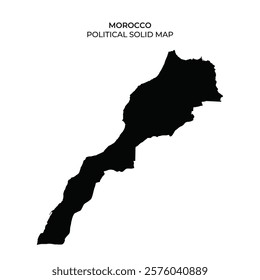 This solid map outlines the political boundaries of Morocco, showing its distinctive shape. The map is in black, highlighting the countrys geographic features without any labels.