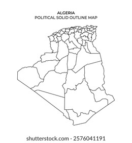 This solid outline map of Algeria illustrates its political divisions, including regions and borders. It serves as a clear representation of the countrys geographical layout.