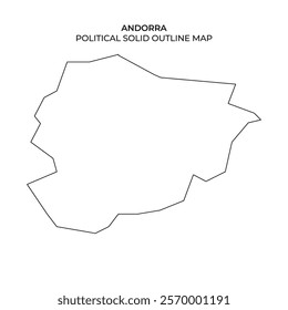 This solid outline map displays the political boundaries of Andorra. The unique shape highlights the geographic features and locations within the country, suitable for educational purposes.