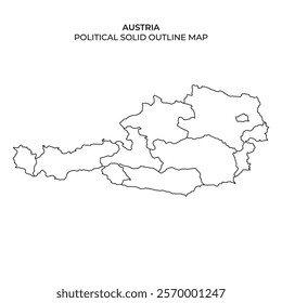 This solid outline map displays the political borders of Austria, suitable for educational purposes. It highlights the countrys shape and boundaries clearly and distinctly.