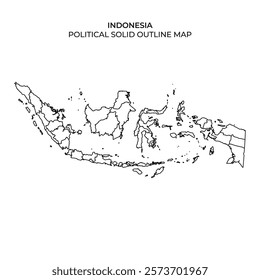 This solid outline map highlights the political boundaries of Indonesia, displaying various islands and regions. The map serves as a tool for education and geographic reference.