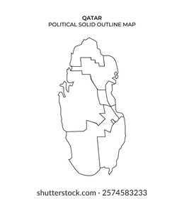 This solid outline map illustrates Qatars political boundaries and administrative divisions.