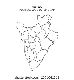 This solid outline map illustrates the political boundaries of Burundi, highlighting its provinces and administrative divisions for educational and reference purposes.