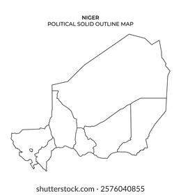 This solid outline map of Niger highlights the political borders defining the country. The clear design allows for easy analysis and understanding of the regions geography.