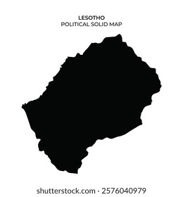 This solid political map of Lesotho displays the countrys borders in a clear black silhouette against a white background. It highlights Lesothos unique geographical shape and location.