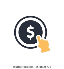 This solid vector icon effectively represents an innovative interactive clicktopay feature, symbolically illustrating digital transactions and instant payments specifically for ondemand services