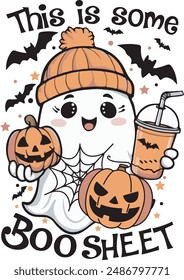 Este es un poco de hoja de libro fantasma genial Calabaza Halloween T shirt Diseño