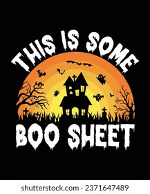 Esta es una hoja de boo Happy Halloween Shirt Print Template, Witch Bat Cat Scary House Dark Green Riper Boo Squad Grave Pumpkin Skeleton Spooky Trick or