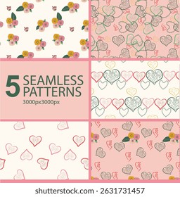 This soothing pattern set combines soft floral strokes, minimalist heart forms, and botanical lines to evoke pure, peaceful love. Great for wellness branding, stationery
