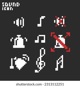 this is sound icon 1 bit style in pixel art with white color black background ,this item good for presentations,stickers, icons, t shirt design,game asset,logo and your project.