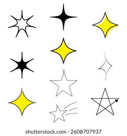 This "Sparkling Stars Vector Set" includes a collection of dazzling and shining star designs.With various sizes and shapes of stars,it’s perfect for digital designs, prints, and web projects.The simp