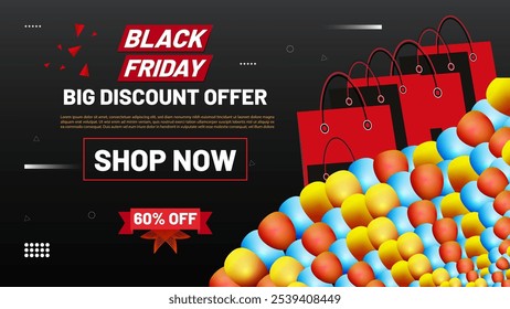 This is a special black Friday sale social media post and poster design with a red ribbon for all graphic design users.