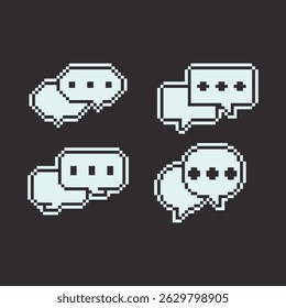 this is Speech bubbles icon in pixel art with simple color and black background this item good for presentations,stickers, icons, t shirt design,game asset,logo and your project.