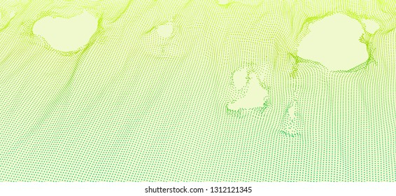 This spiderweb has been broken. Abstract grid background with hole. Array with dynamic particles. Texture. 3D grid surface.  Technology vector illustration.