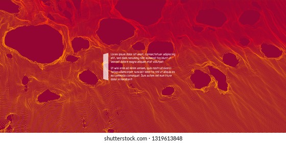 This spiderweb has been broken. Abstract grid background with hole. Array with dynamic particles. Texture. 3D grid surface.  Technology vector illustration.