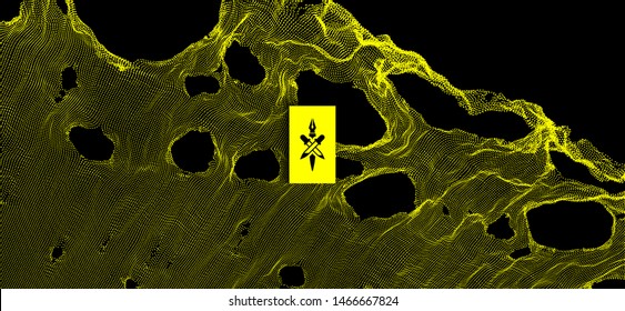 This spiderweb has been broken. Abstract grid background with hole. Array with dynamic particles. Texture. 3D grid surface.  Technology vector illustration.