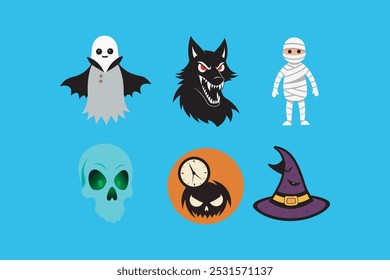 This spooky vector art features classic Halloween elements including a black cat, owl, witch, spider, bat, and dead tree, creating a haunting and eerie atmosphere perfect for seasonal designs.