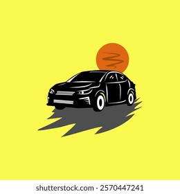 This is a sports city car logo with a sun background, suitable for car club logo designs, content creators, car sales accounts, car communities, t-shirt designs, stickers, banners