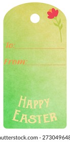 This spring-themed tag features a green gradient background, a red flower, and the phrase “Happy Easter.” Ideal for Easter baskets, seasonal packaging, and festive branding.

