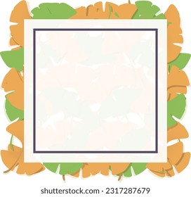 This is a square background illustration frame featuring ginkgo leaves in autumn.
